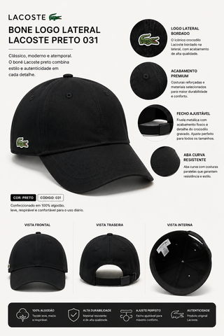 BONE LOGO LATERAL LACOSTE PRETO 031