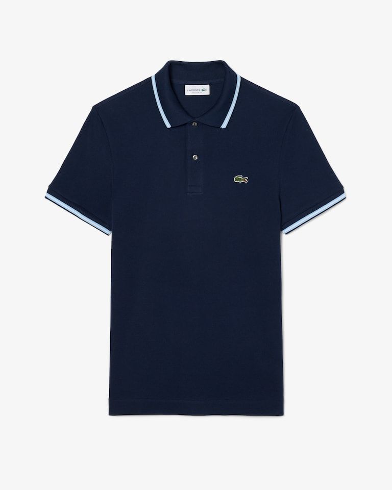 POLO MAS MC LISTRA GOLA E MANGA LACOSTE MARINHO 166