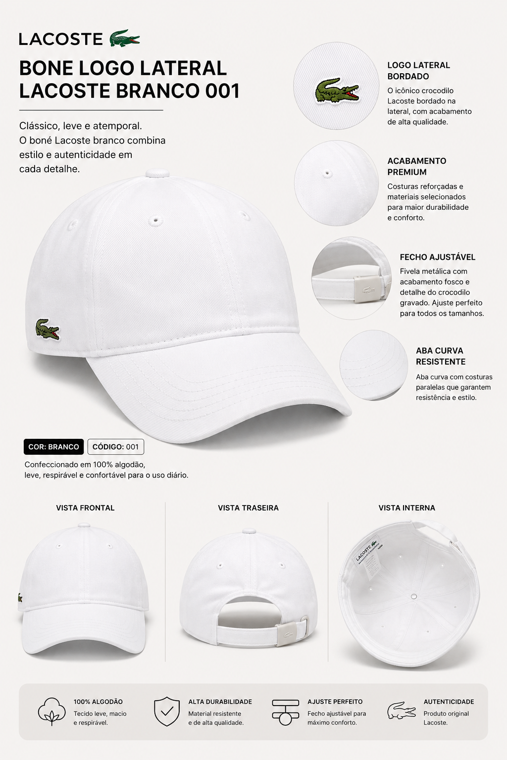 BONE LOGO LATERAL LACOSTE BRANCO 001
