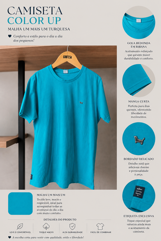 CAMISETA MC COLOR UP MALHA UM MAIS UM TURQUESA