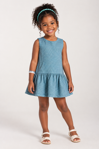 VESTIDO JUMPER TRICOLINE SARJADA XADREZ PETROLEO