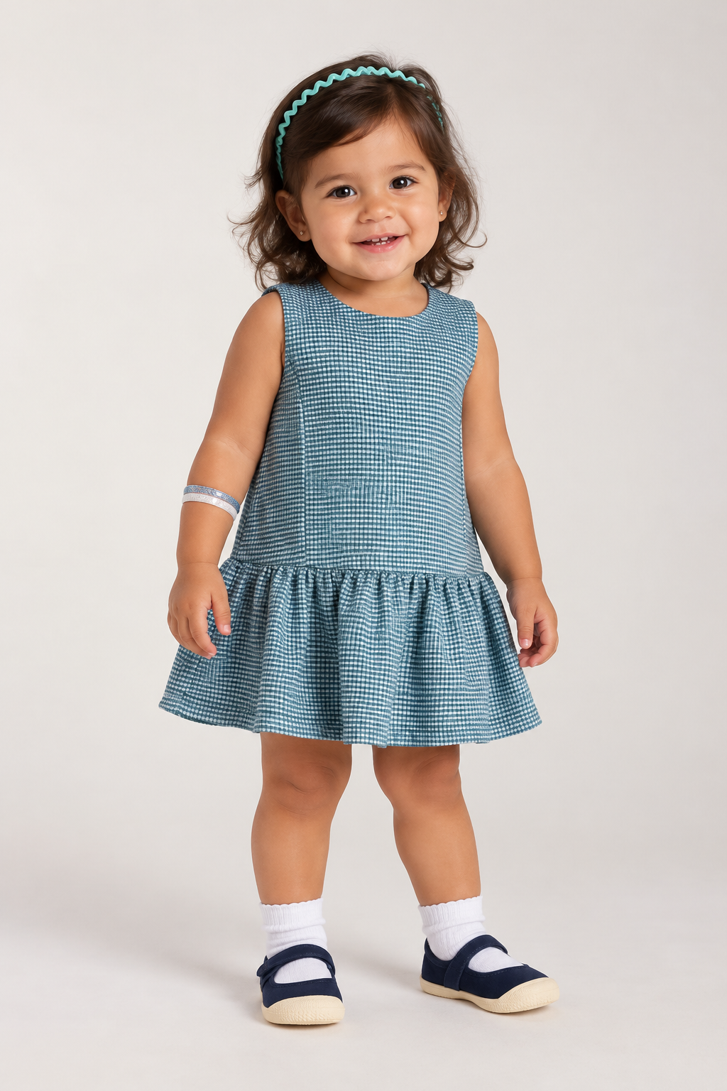 VESTIDO JUMPER TRICOLINE SARJADA XADREZ PETROLEO