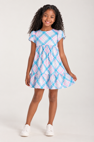 VESTIDO TRIC ESTAMP XADREZ C REC RODADO ROSA CLARO/VERDE