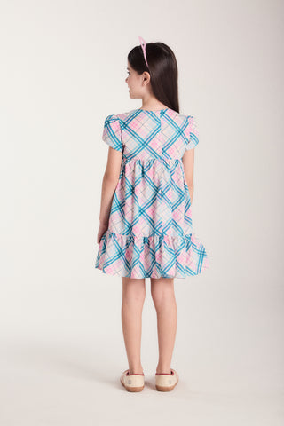 VESTIDO TRIC ESTAMP XADREZ C REC RODADO ROSA CLARO/VERDE