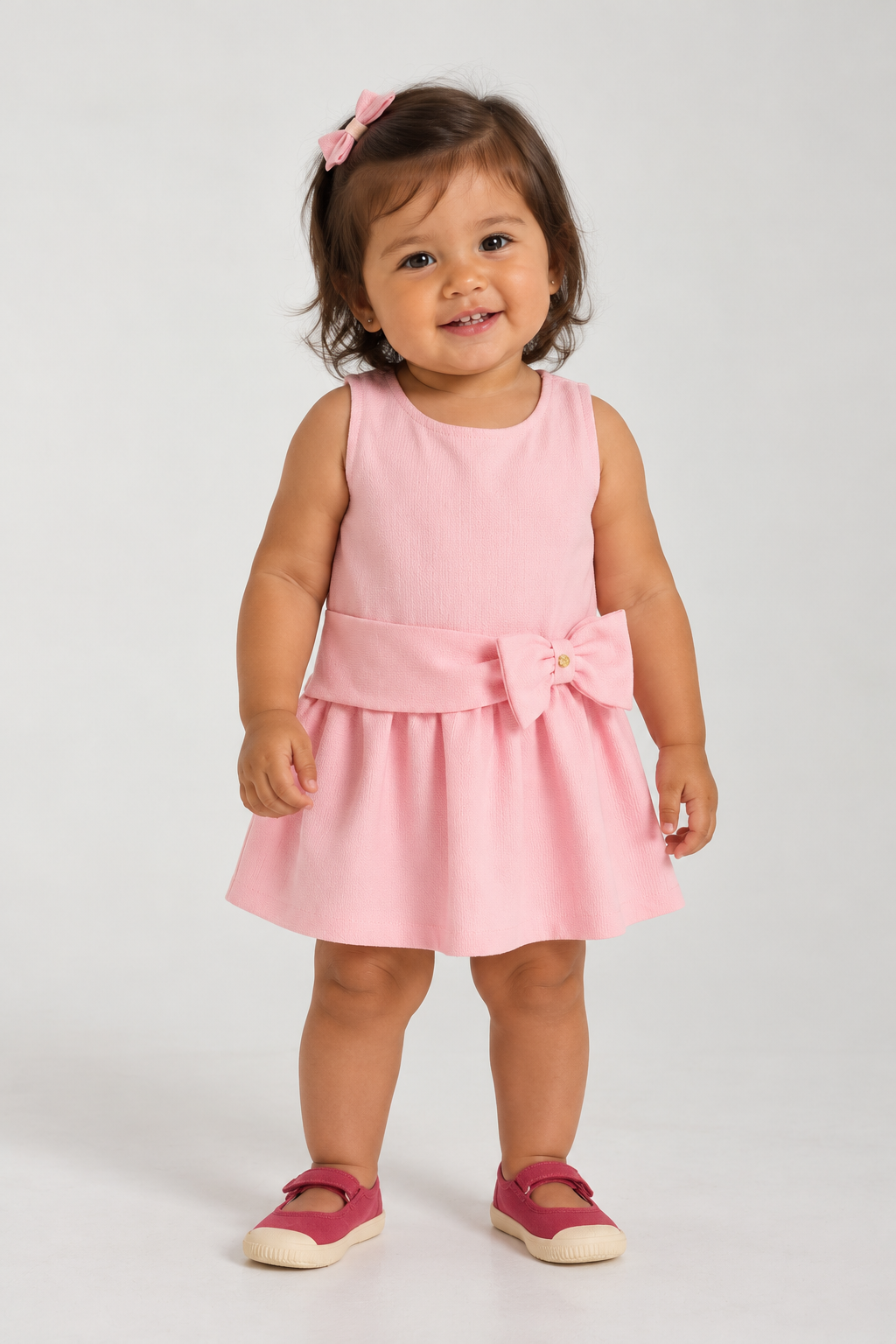 VESTIDO JUMPER TEXTURIZ DET PALA E LACO ROSA CLARO