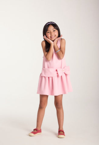 VESTIDO JUMPER TEXTURIZ DET PALA E LACO ROSA CLARO