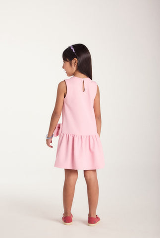VESTIDO JUMPER TEXTURIZ DET PALA E LACO ROSA CLARO