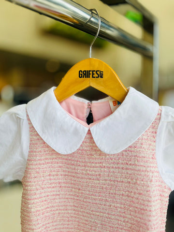 VESTIDO TWEED MODELO RETO E GOLA ALFAIAT ROSA CLARO