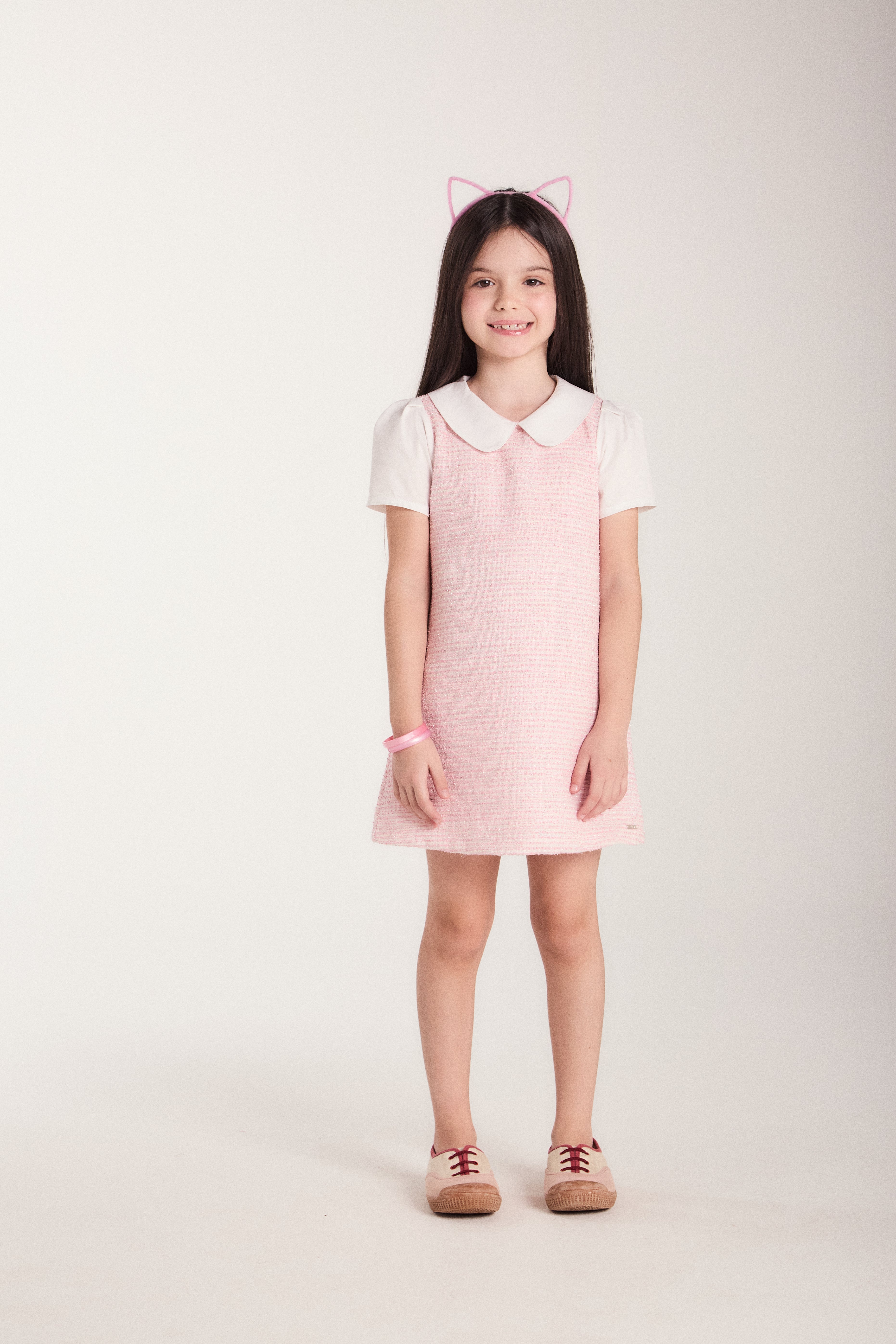 VESTIDO TWEED MODELO RETO E GOLA ALFAIAT ROSA CLARO