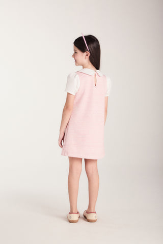 VESTIDO TWEED MODELO RETO E GOLA ALFAIAT ROSA CLARO