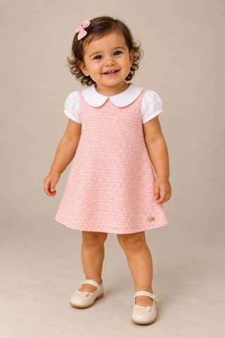 VESTIDO TWEED MODELO RETO E GOLA ALFAIAT ROSA CLARO