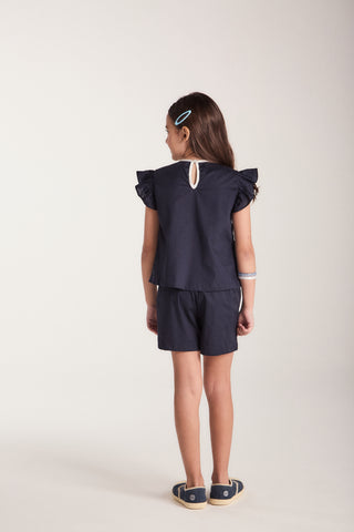 CONJ FEM BATA TRICOL LACO FRENTE E SHORT MARINHO