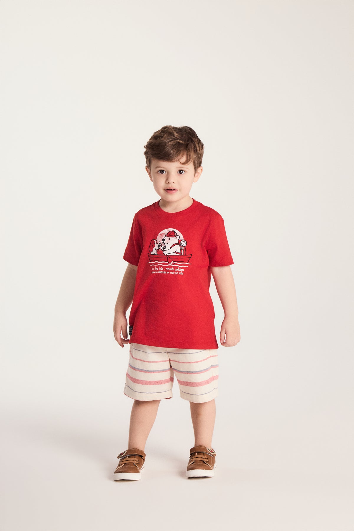 CONJ MAS CAM C ESTAMPA E BERM LISTRADA OFF WHITE/VERMELHO