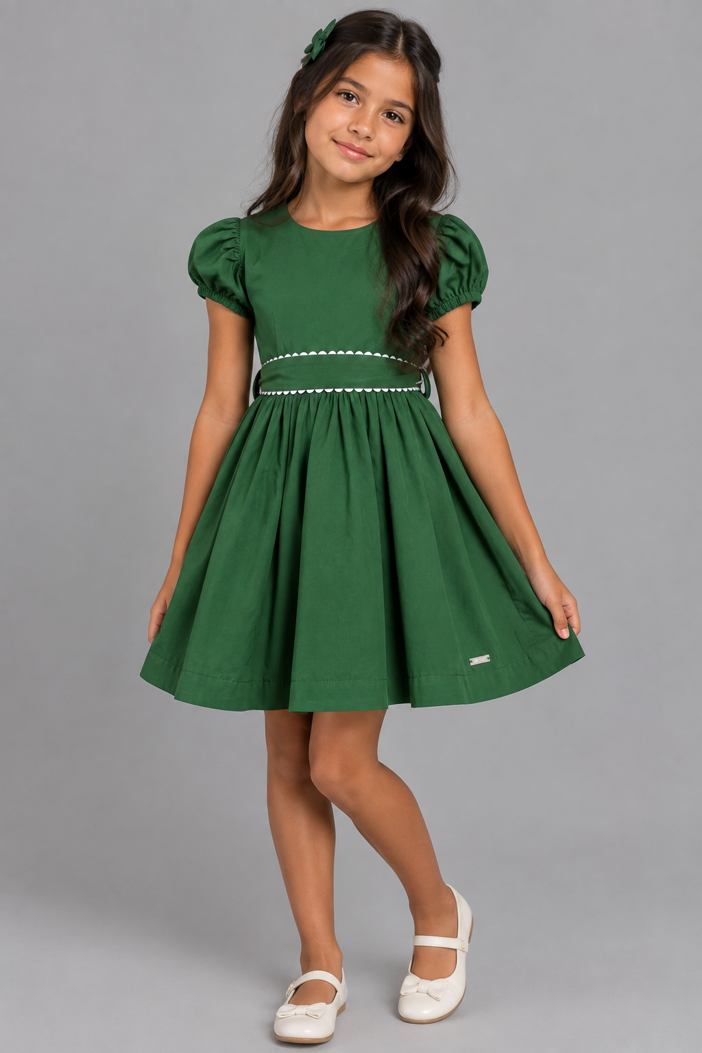 VESTIDO TRICOL RODADO FAIXA P DAR LACO VERDE ESCURO