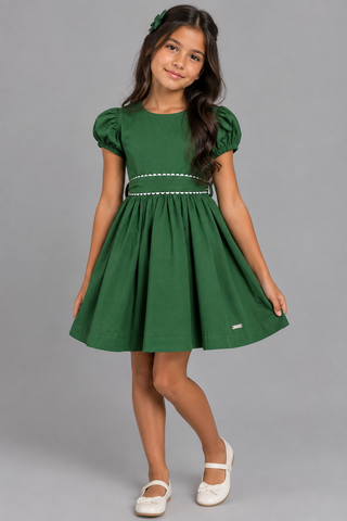 VESTIDO TRICOL RODADO FAIXA P DAR LACO VERDE ESCURO