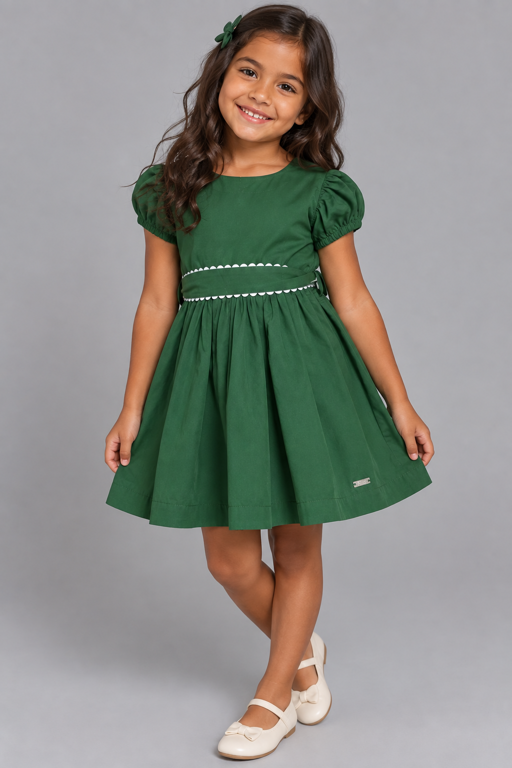 VESTIDO TRICOL RODADO FAIXA P DAR LACO VERDE ESCURO