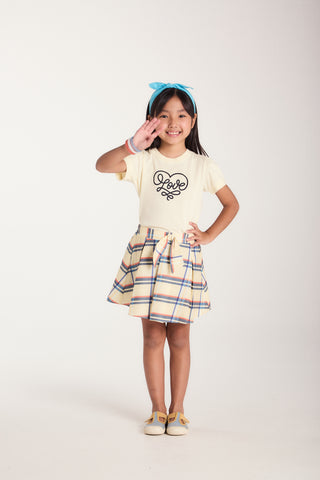 CONJ FEM BL ALG E SAIA ESTAMPADA XADREZ AMARELO