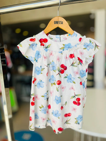 VESTIDO ESTAMPADO EVASE C DET DE PICUETA BEGE CLARO