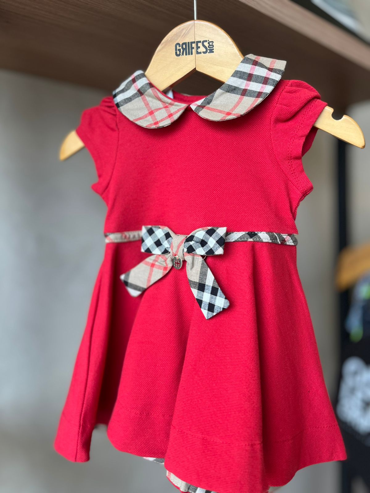 VESTIDO BB PIQUET GOLA XADREZ VERMELHO