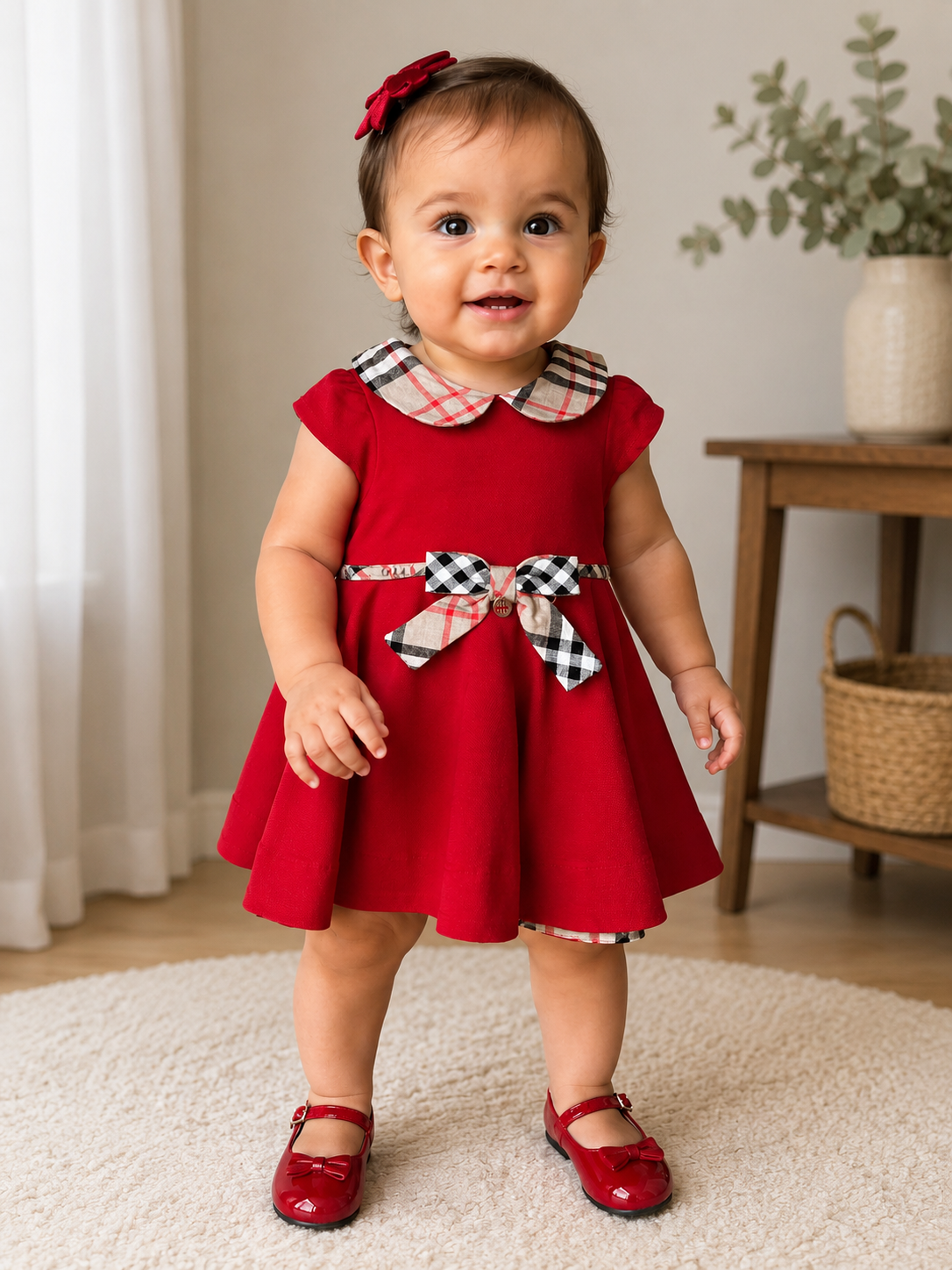 VESTIDO BB PIQUET GOLA XADREZ VERMELHO
