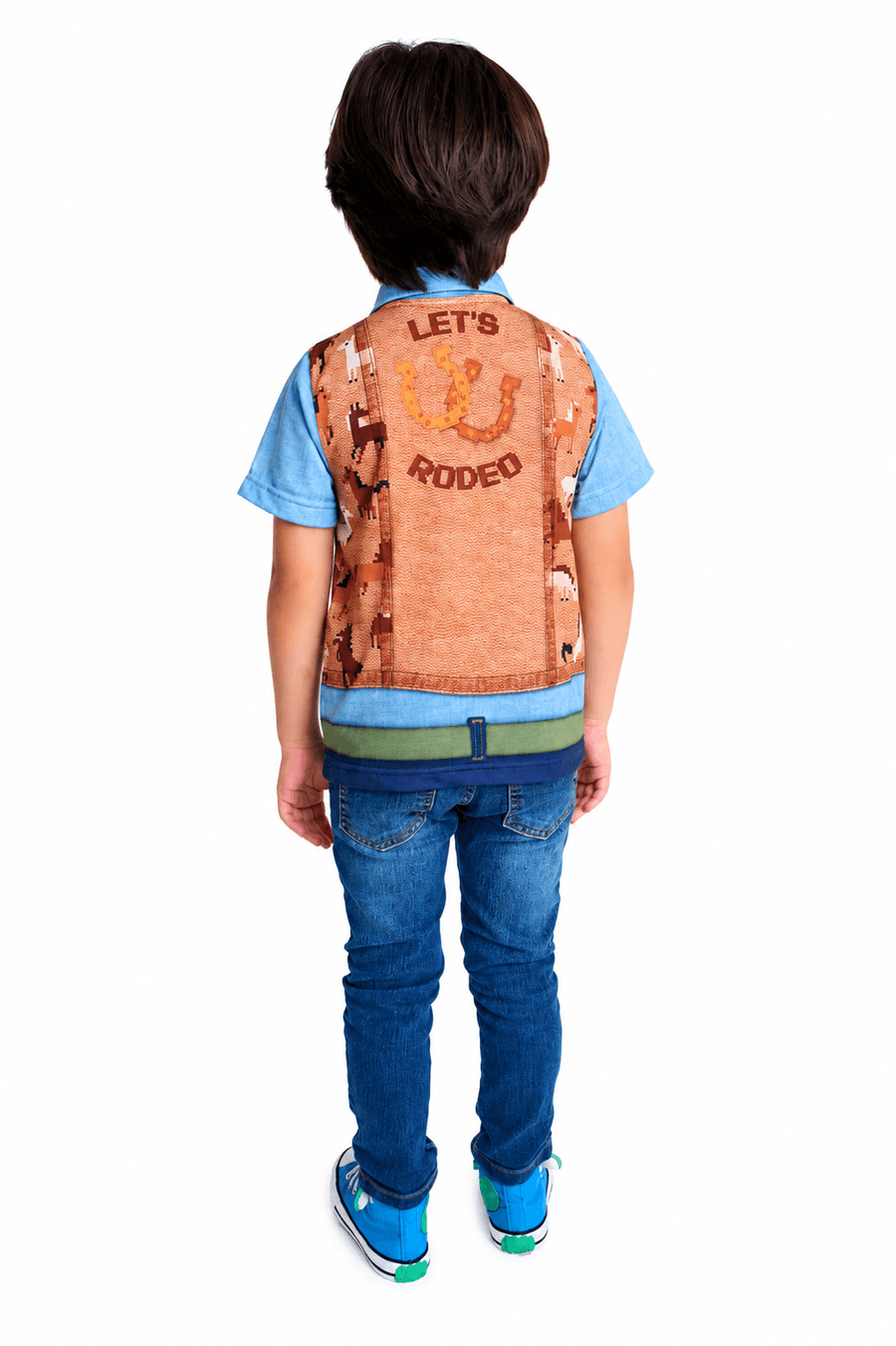 CAMISETA MAS MC FESTA JUNINA XERIFE AZUL/MARROM