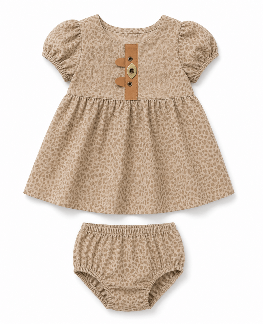 VESTIDO E CALCINHA BB BICHINHOS PELUCIA AREIA