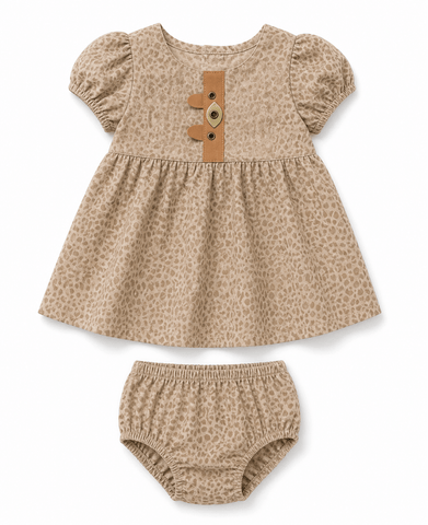 VESTIDO E CALCINHA BB BICHINHOS PELUCIA AREIA