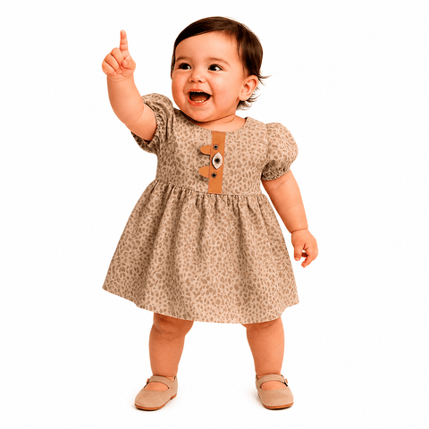 VESTIDO E CALCINHA BB BICHINHOS PELUCIA AREIA