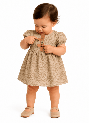 VESTIDO E CALCINHA BB BICHINHOS PELUCIA AREIA