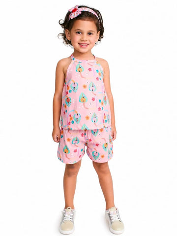 CONJ FEM BL E SHORT POP JOANINHA ROSA/VERDE
