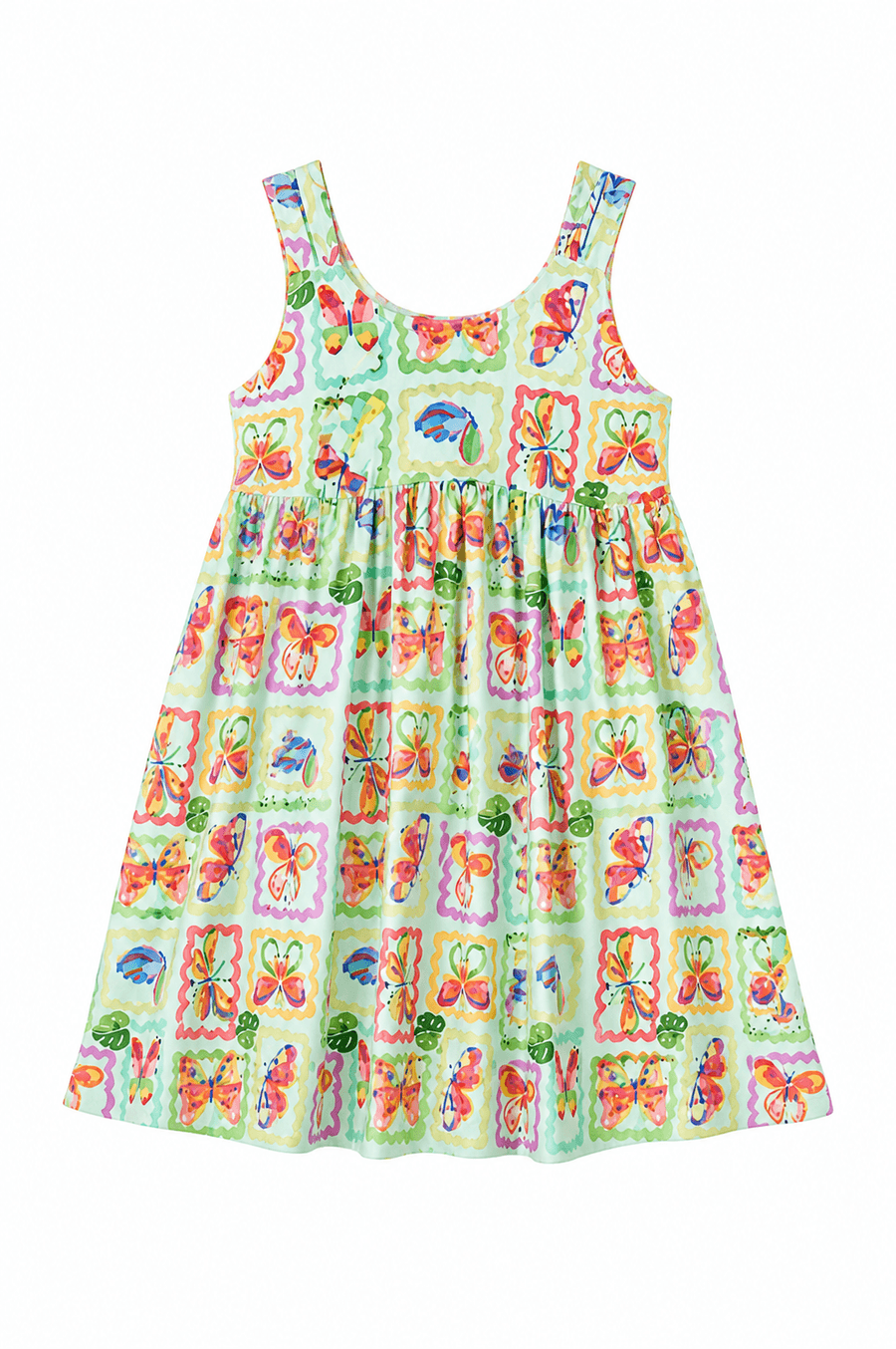 VESTIDO BORBOLETA EM QUADROS VERDE/ROSA
