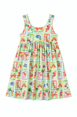 VESTIDO BORBOLETA EM QUADROS VERDE/ROSA