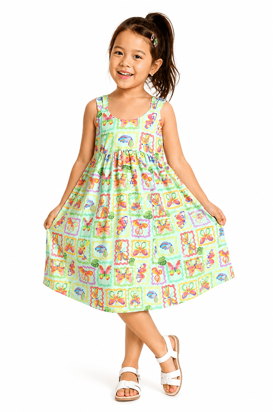 VESTIDO BORBOLETA EM QUADROS VERDE/ROSA