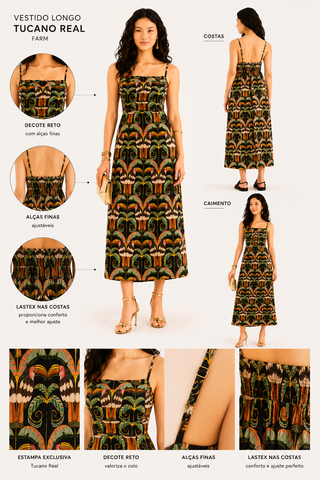 VESTIDO LONGO TUCANO REAL FARM PRETO