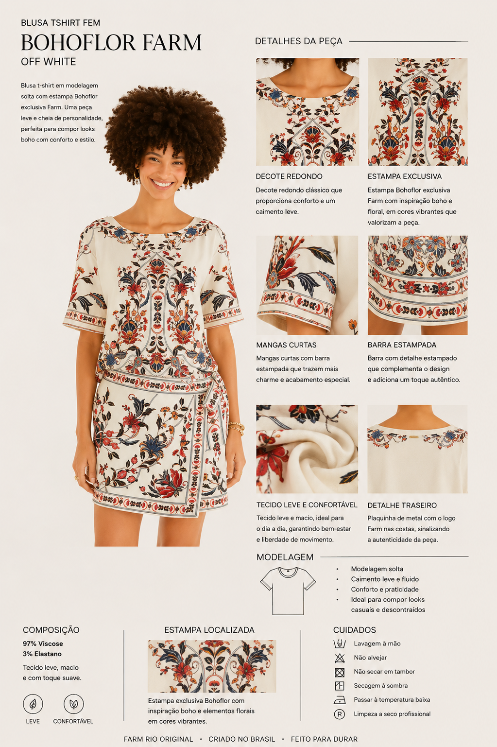 BLUSA TSHIRT FEM BOHOFLOR FARM OFF WHITE