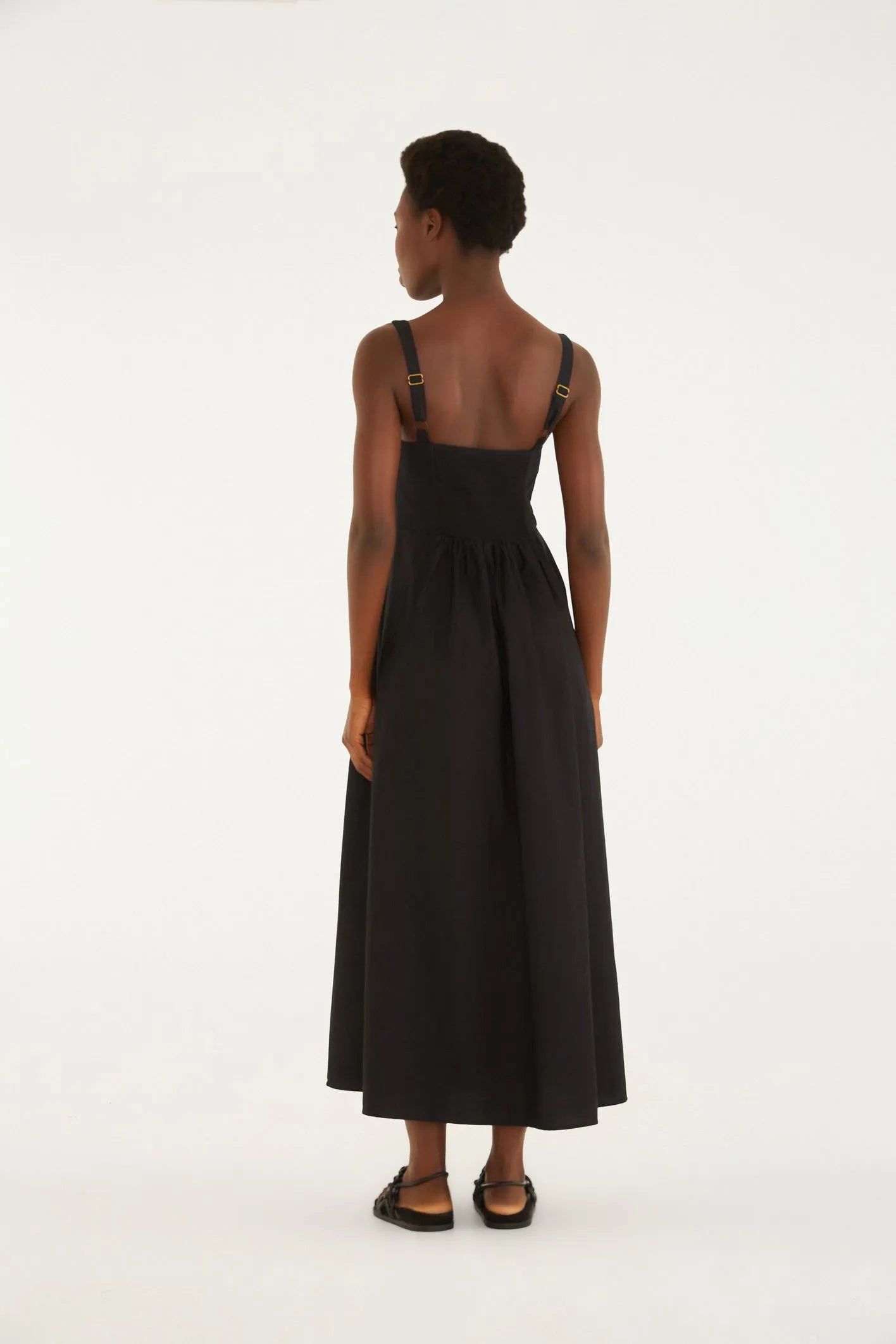 VESTIDO DECOTE FRANZIDO FARM PRETO