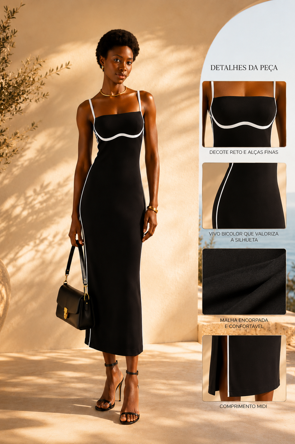 VESTIDO CROPPED VIVO BICOLOR FARM PRETO