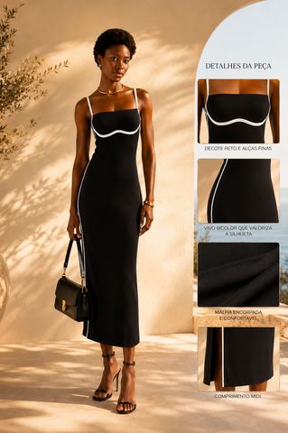 VESTIDO CROPPED VIVO BICOLOR FARM PRETO