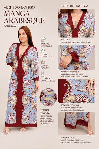 VESTIDO LONGO MANGA ARABESQUE AZUL CLARO