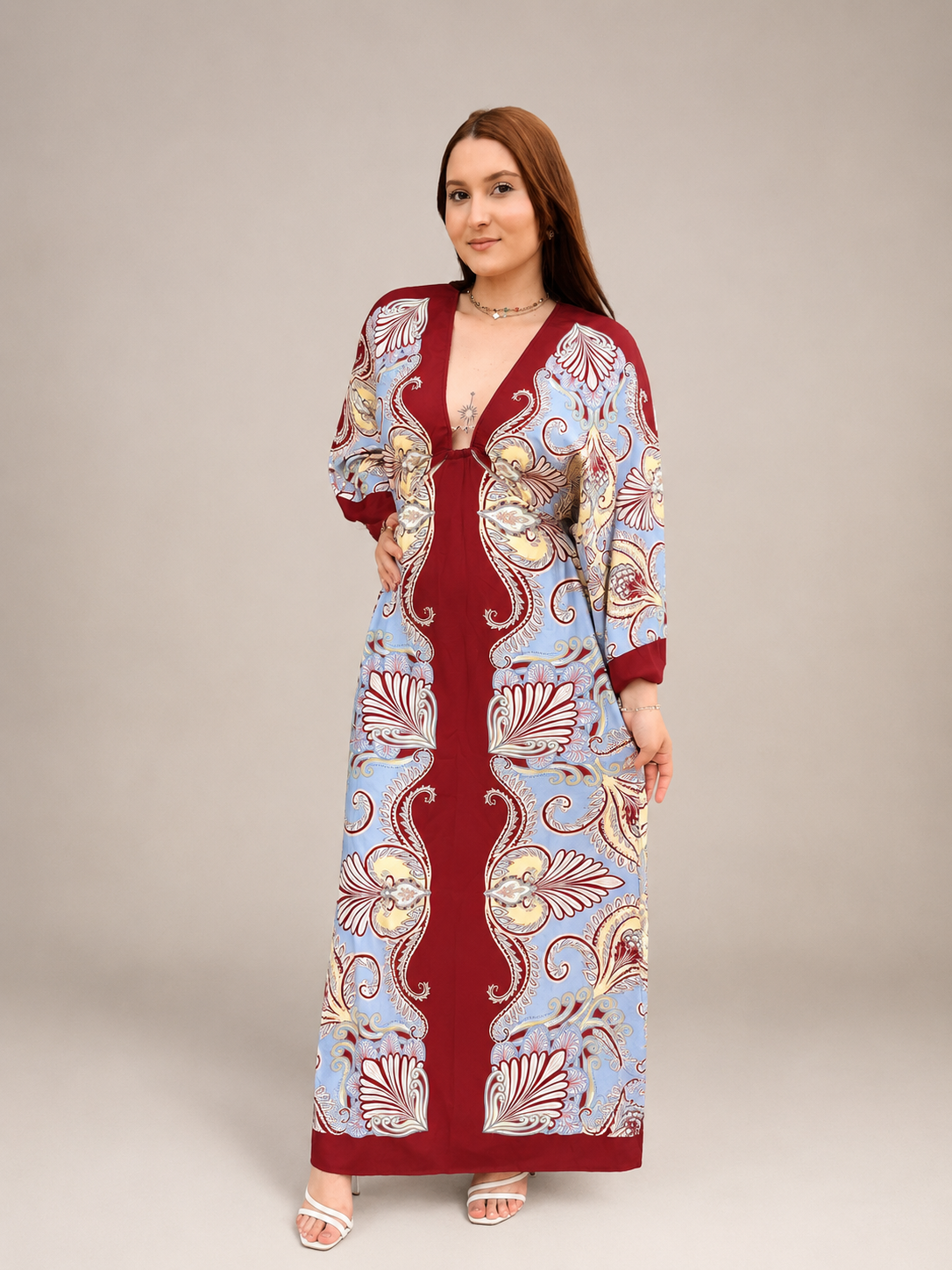 VESTIDO LONGO MANGA ARABESQUE AZUL CLARO