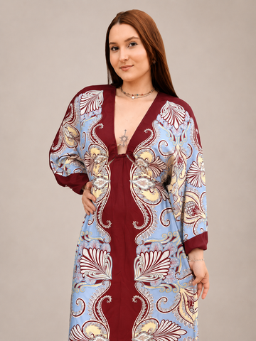 VESTIDO LONGO MANGA ARABESQUE AZUL CLARO