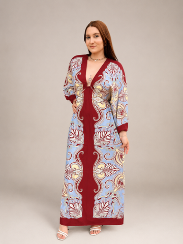 VESTIDO LONGO MANGA ARABESQUE AZUL CLARO