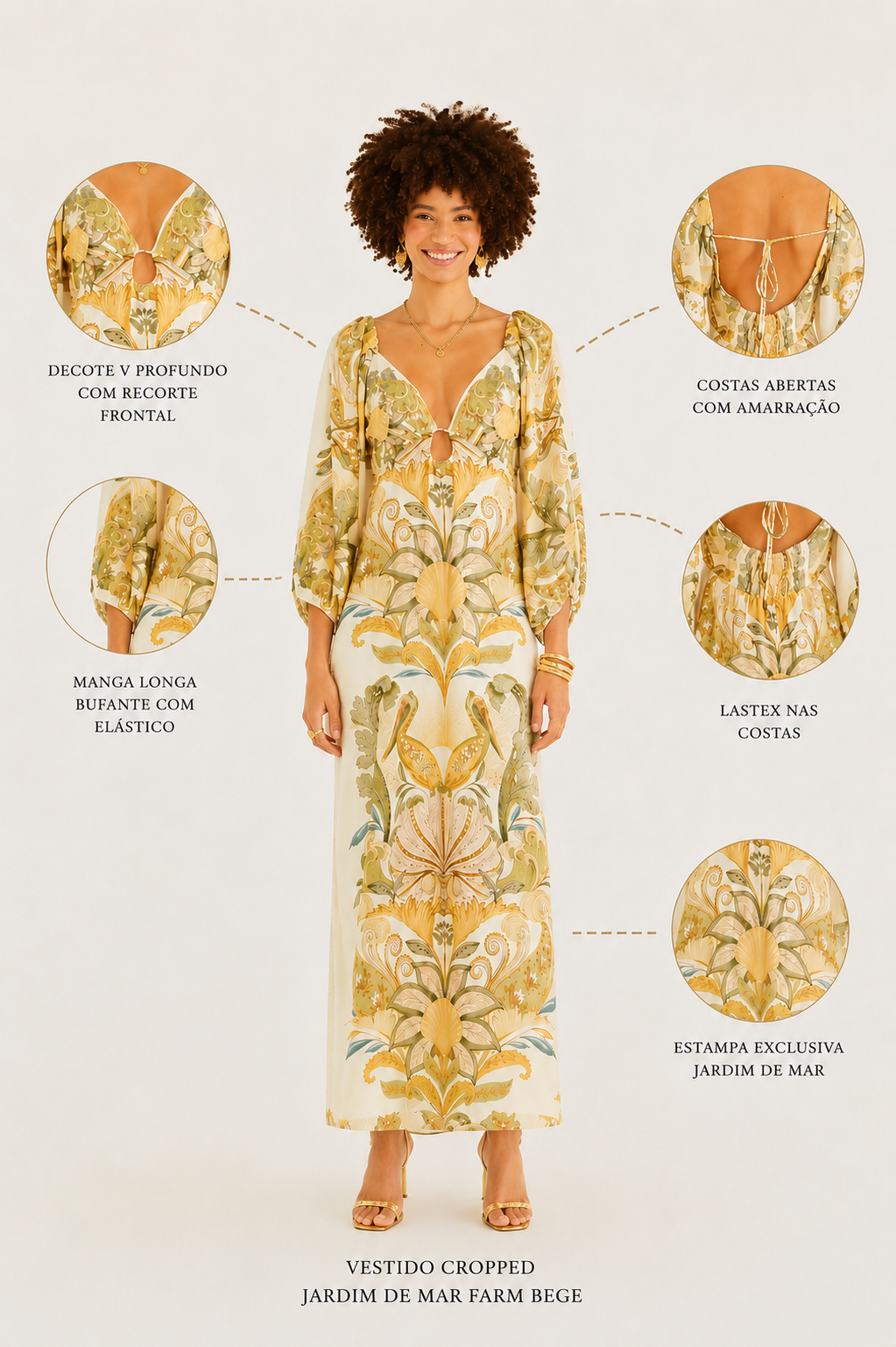 VESTIDO CROPPED JARDIM DE MAR FARM BEGE