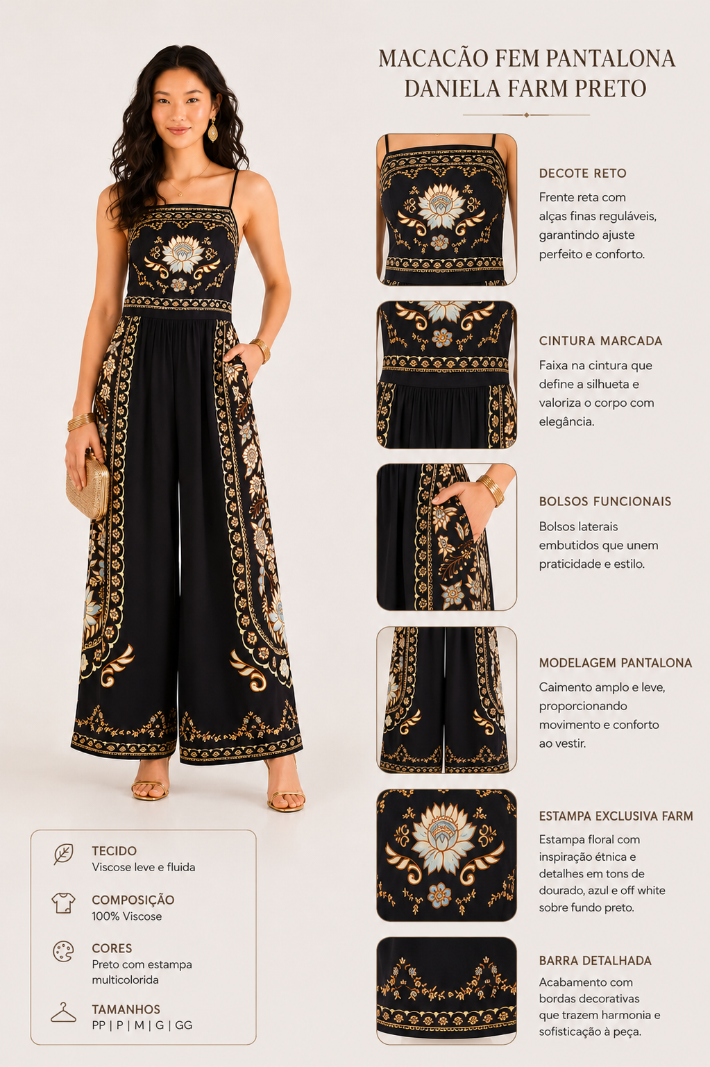 MACACAO FEM PANTALONA DANIELA FARM PRETO