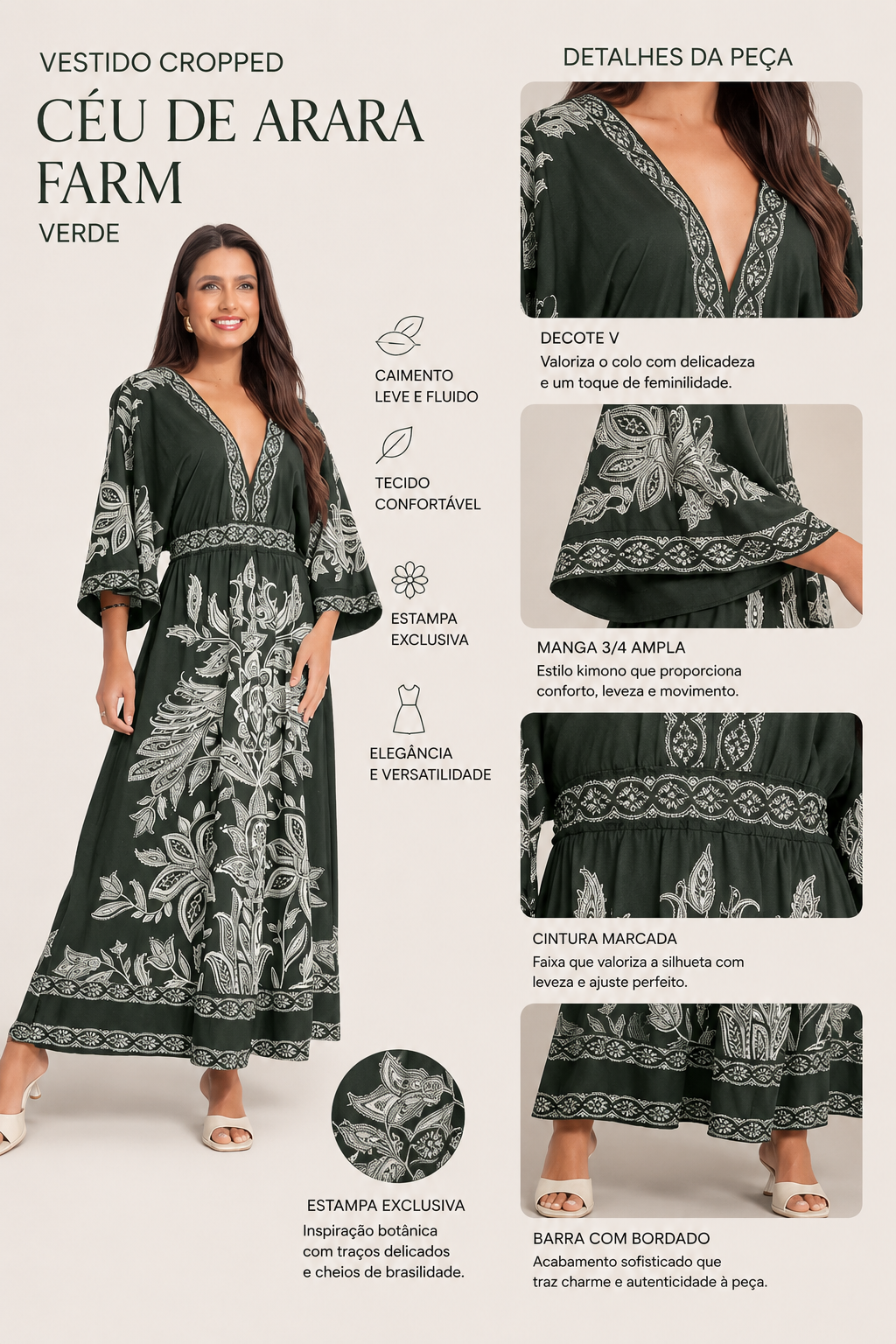VESTIDO CROPPED CEU DE ARARA FARM VERDE