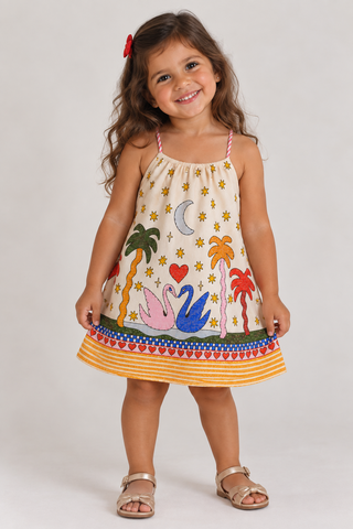 VESTIDO BARRADO PEDALINHO FABULA OFF WHITE