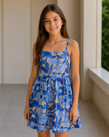 VESTIDO ZOO FLORES FABULA AZUL