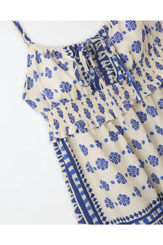 VESTIDO JUV ALCINHA FLORAL BELEZA FUTURA BRANCO/AZUL