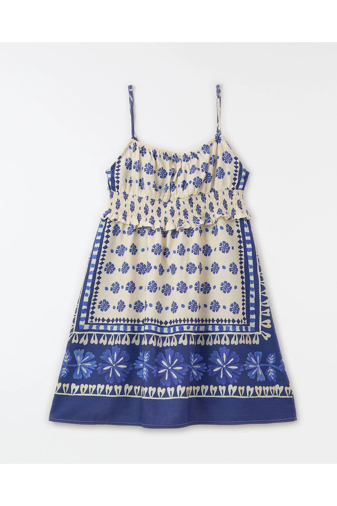 VESTIDO JUV ALCINHA FLORAL BELEZA FUTURA BRANCO/AZUL