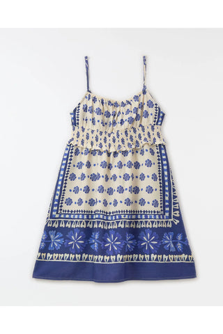 VESTIDO JUV ALCINHA FLORAL BELEZA FUTURA BRANCO/AZUL